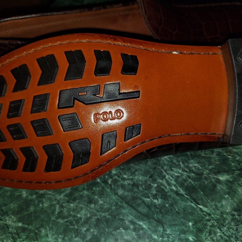 Ralph Lauren Polo Brown Leather Croc Print Loafer NWOT - Picture 5 of 10